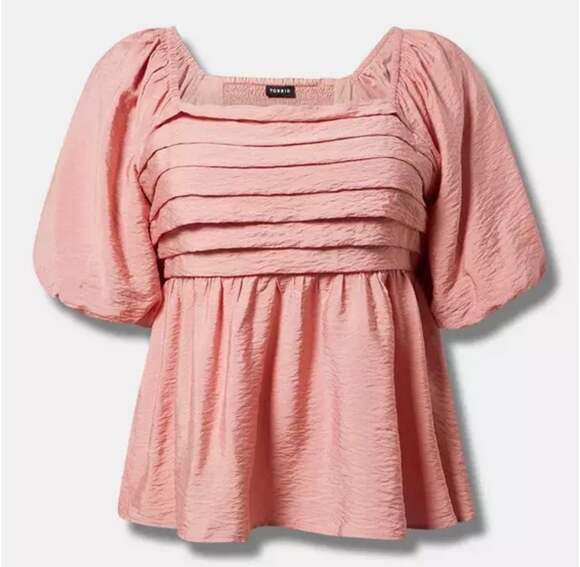 Torrid Tops - Torrid Ruched Puff Sleeve Top Rosette Pink Plus Size 1 1X